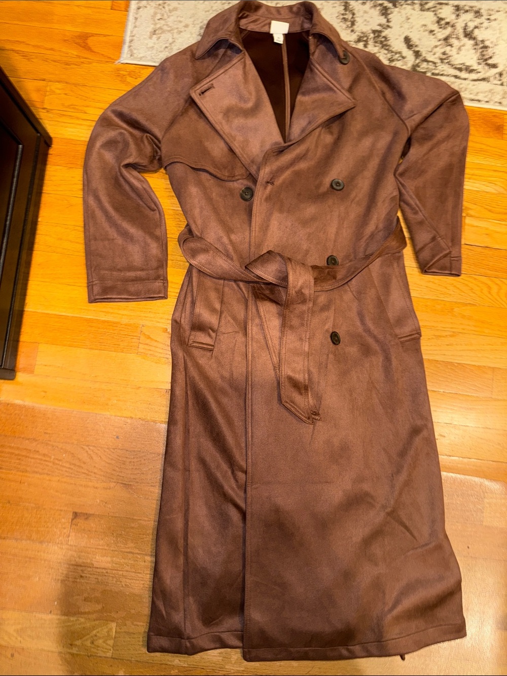 a new day Brown faux suede Double-Breasted Trench Coat with Belt